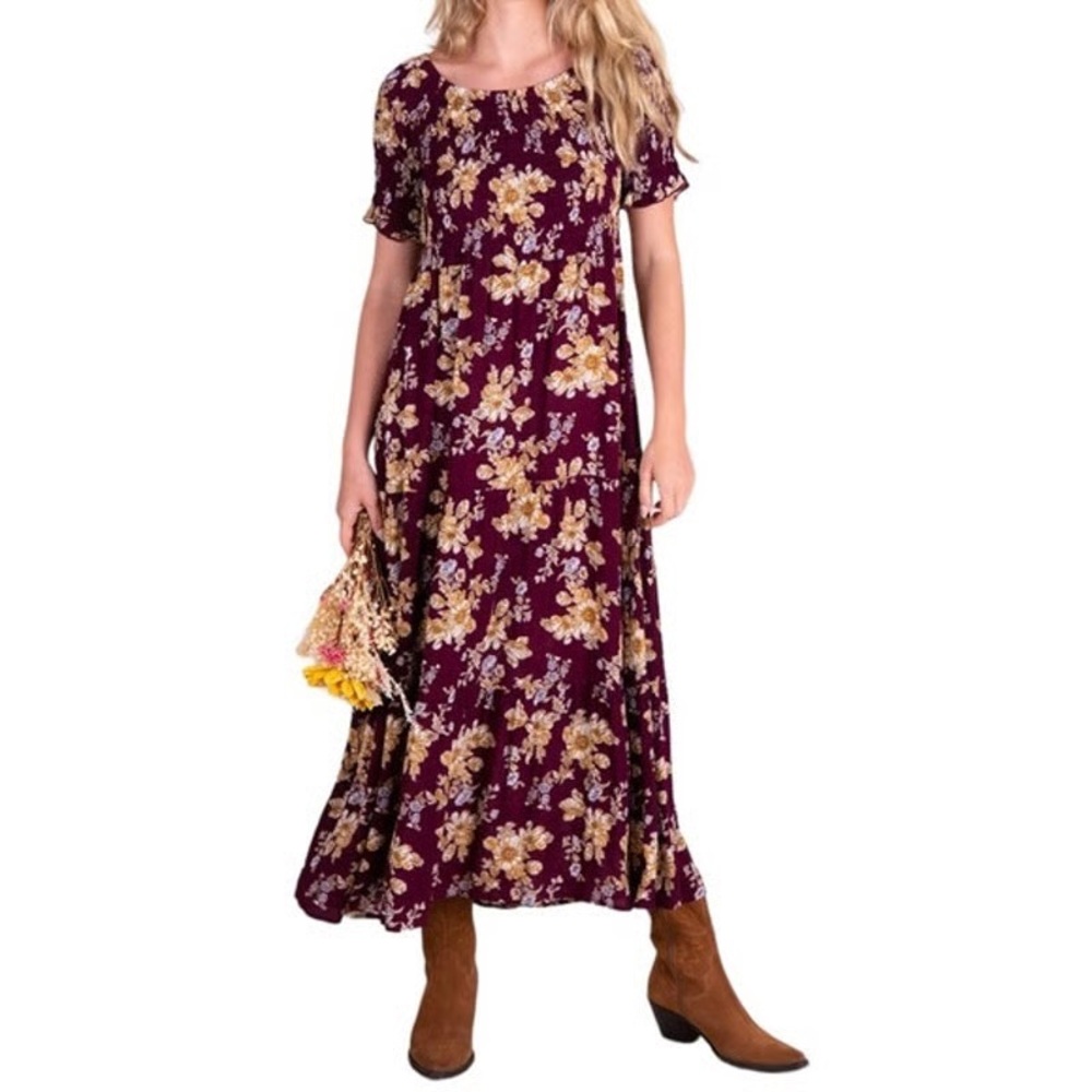 NATURAL LIFE Floral Maxi Dress - Purple and Yellow